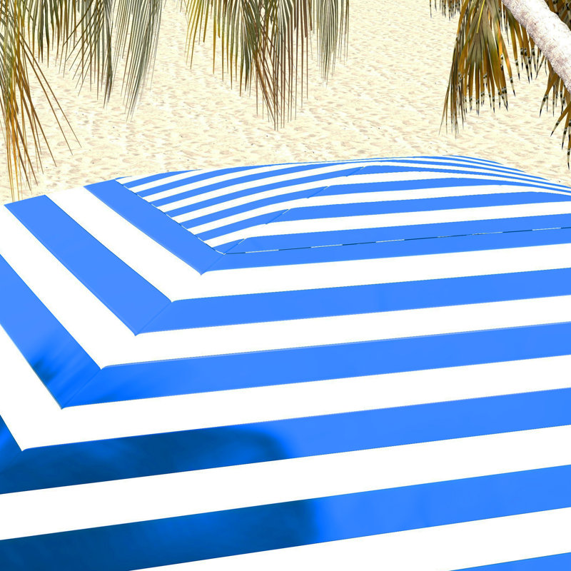 Parasol de plage Cabana avec sac, fenêtres, bleu et blanc, Rayures bleues / blanches
