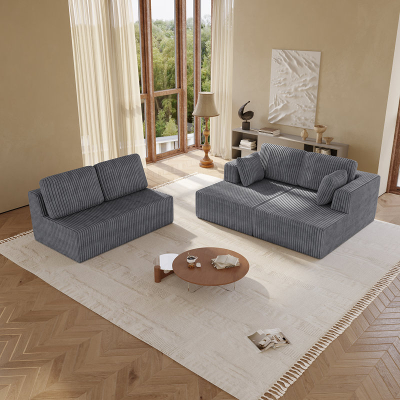 Boneless Oversized Modular Sectional Sofa, 3-piece Foam Couch With Flexible Layout, No Assembly Required, Gray Corduroy