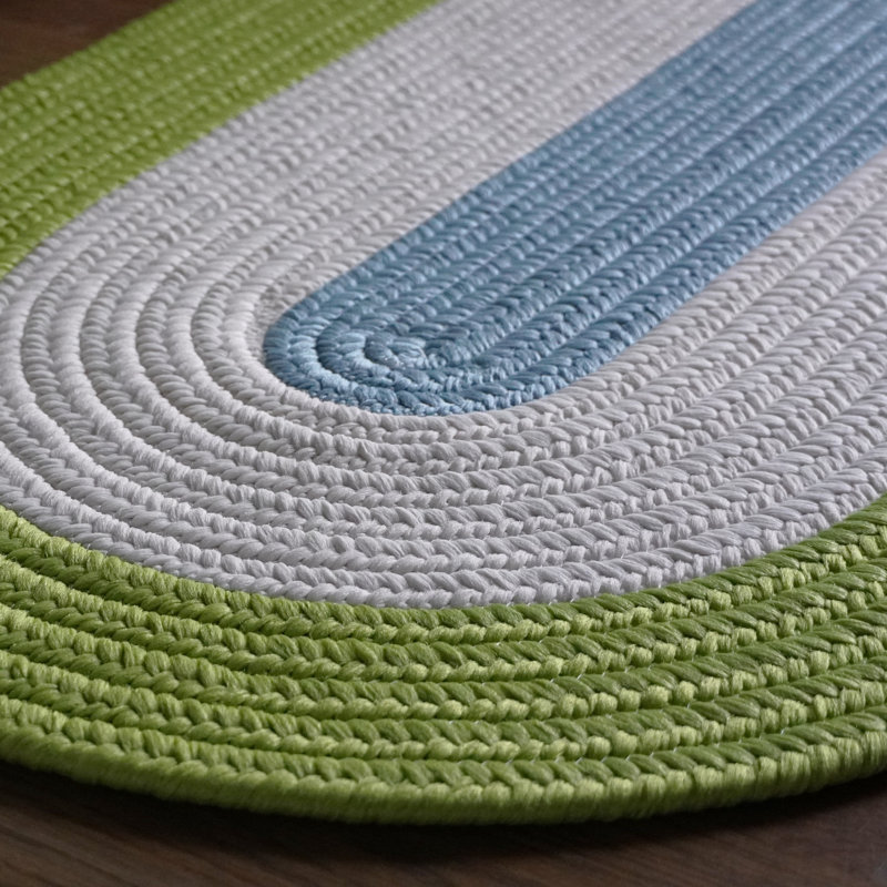 Tapis intérieur / extérieur en polypropylène tissé à la machine à motif géométrique ovale bleu / gris / vert