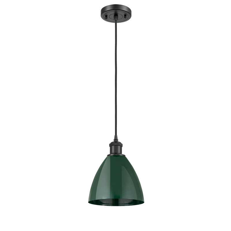 Luminaire suspendu conique 1 lumière, Vert, Noir mat