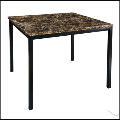 Table à hauteur de comptoir avec structure en métal et plateau en faux marbre, parfaite pour les salles à manger modernes et transitionnelles