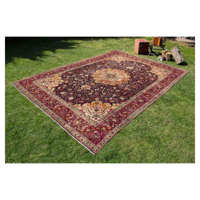 Tapis oriental de style Mid-Century rétro moderne fait à la main 9 pi 7 po x 13 pi 3 po Anatolian