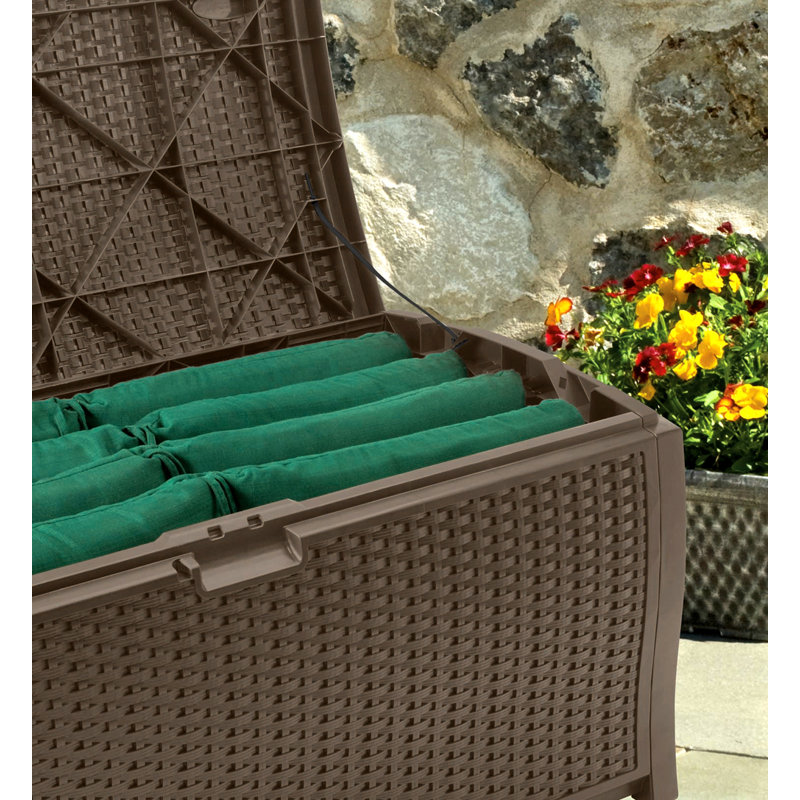 Dakota Fields Purnell 127cm W 375L Wicker Lockable Deck Box in Brown