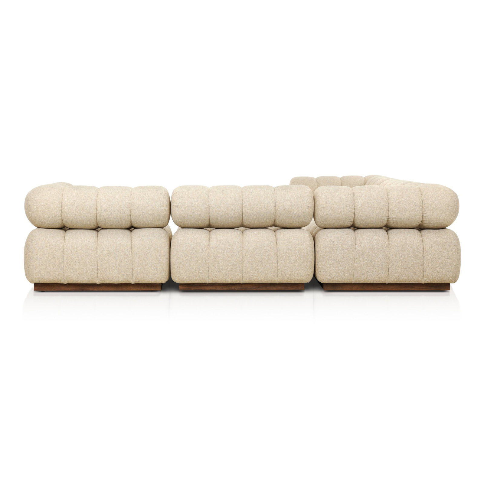 Martinique 110" Teak Patio Sectional, Hayes Cream Cushion/Stained Saddle Brown Frame