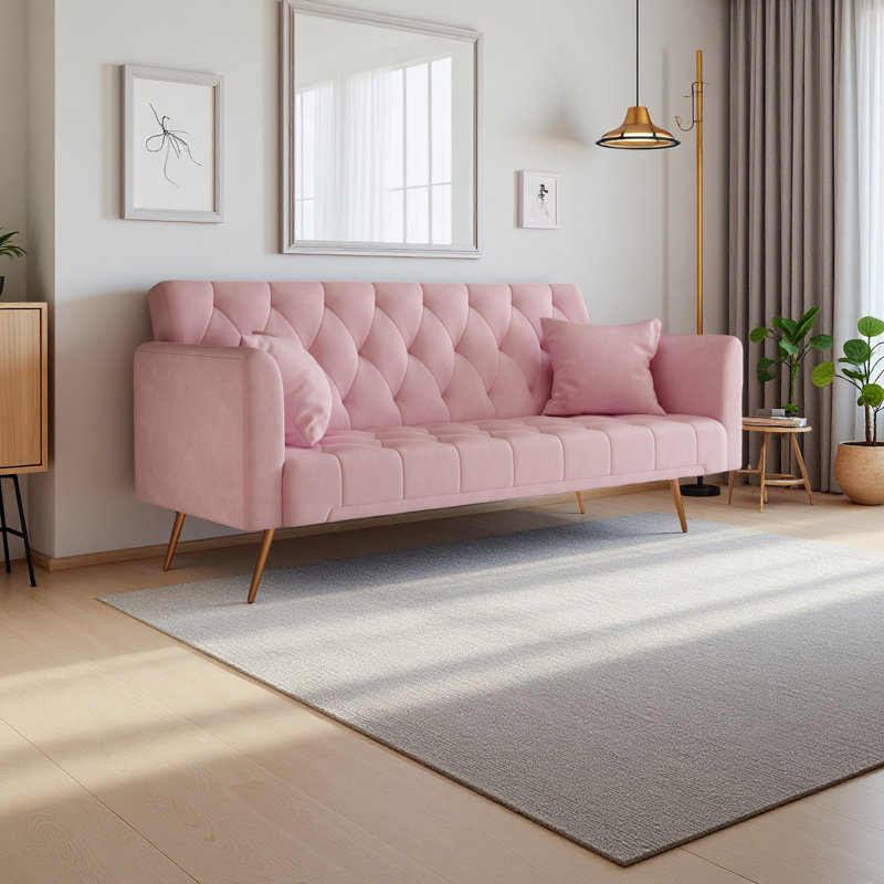 Canapé convertible de 71 pouces convenant à un petit salon, une chambre à coucher ou un bureau, Rose