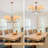 6-Light Boho Natural Hand-Woven Rattan Chandelier With Fabric Shade, Antique Gold Brass Farmhouse Light Fixtures For Dining Room Kitchen Island Living Room