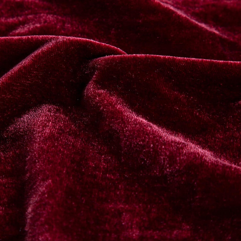 Stella Solid Faux Silk Velvet Ruffled Romantic Western 16x21 inch Oblong Pillow, Garnet Red