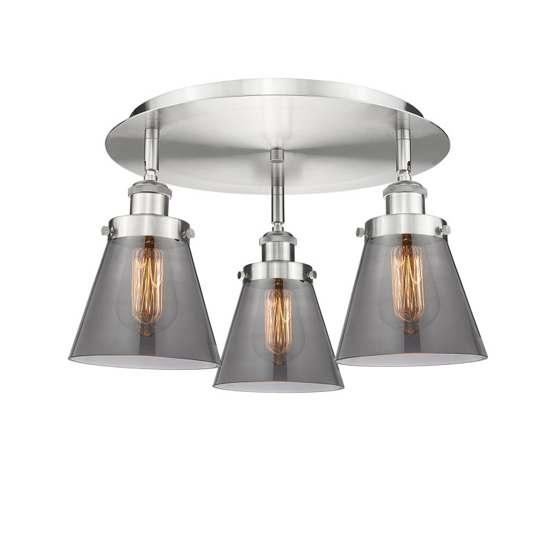 Plafonnier encastré 3 lumières Cone, Plaqué couleur fumée, Nickel satiné