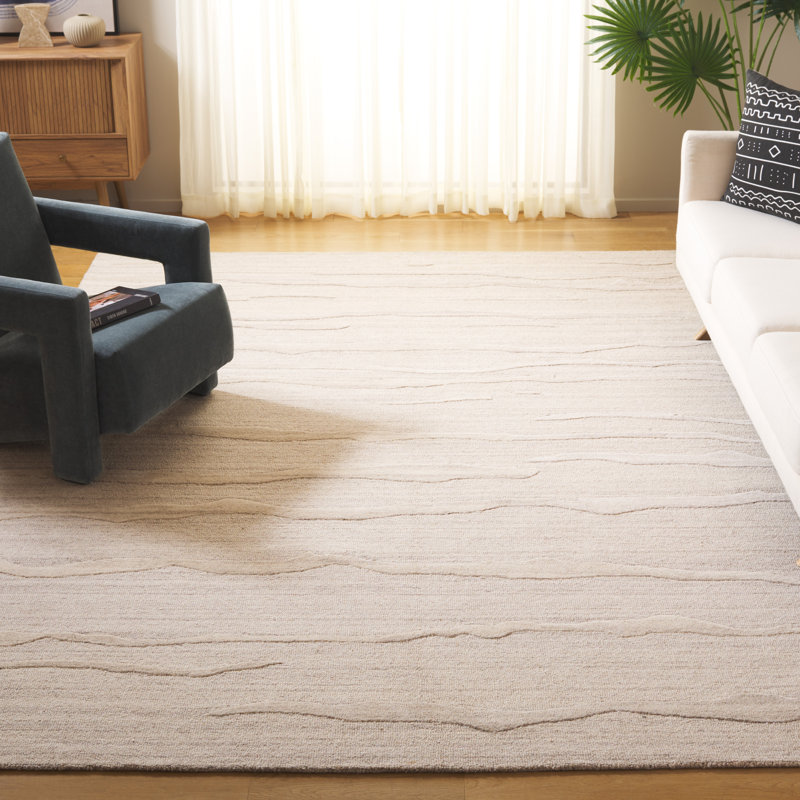 Oza Abstract Hand Tufted Wool/Cotton Abstract Rug in Beige, Rectangle 8' x 10'