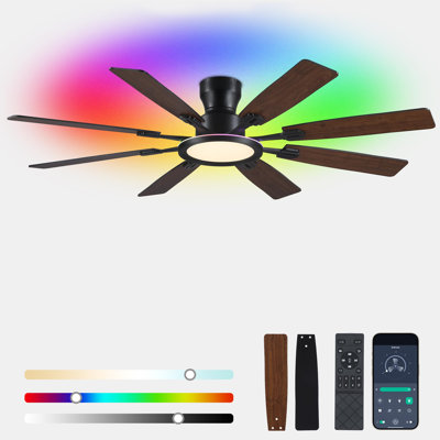 Ceiling Fans with Lights -60in Brown Flush Mount Ceiling Fan with RGB