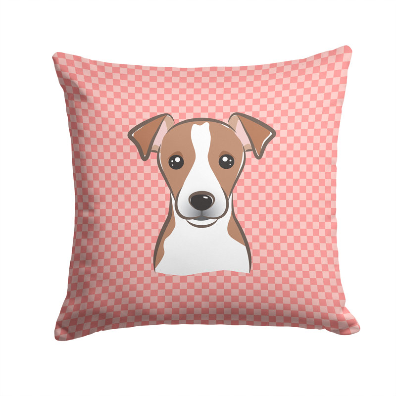 Coussin décoratif d’intérieur/d’extérieur à damier jack terrier, H 14 po x l 14 po x P 4 po, Rose