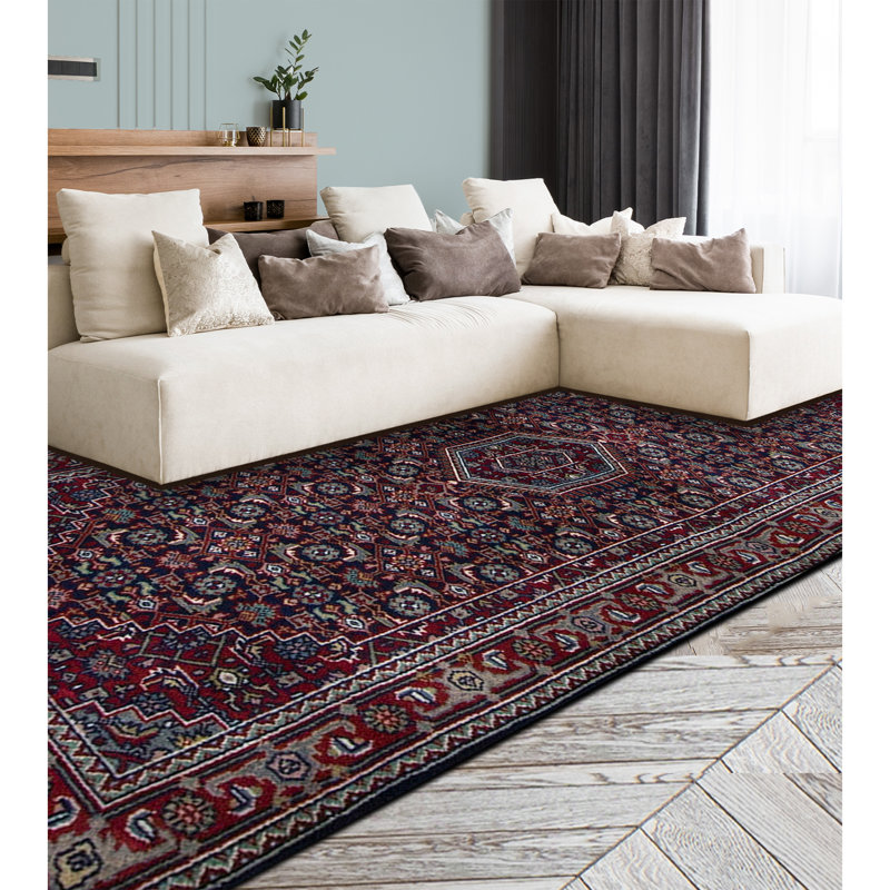 Hand-Knotted High-Quality Blue and Red Runner