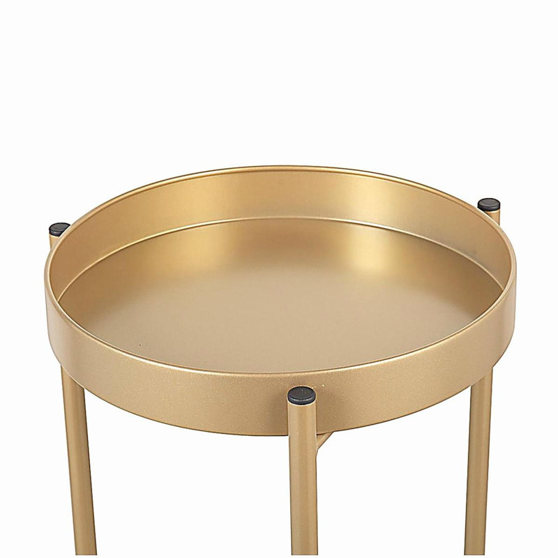 Support pour plante pliable moderne à 2 niveaux en métal avec 2 plateaux ronds pour l'intérieur et l'extérieur, polyvalent, doré