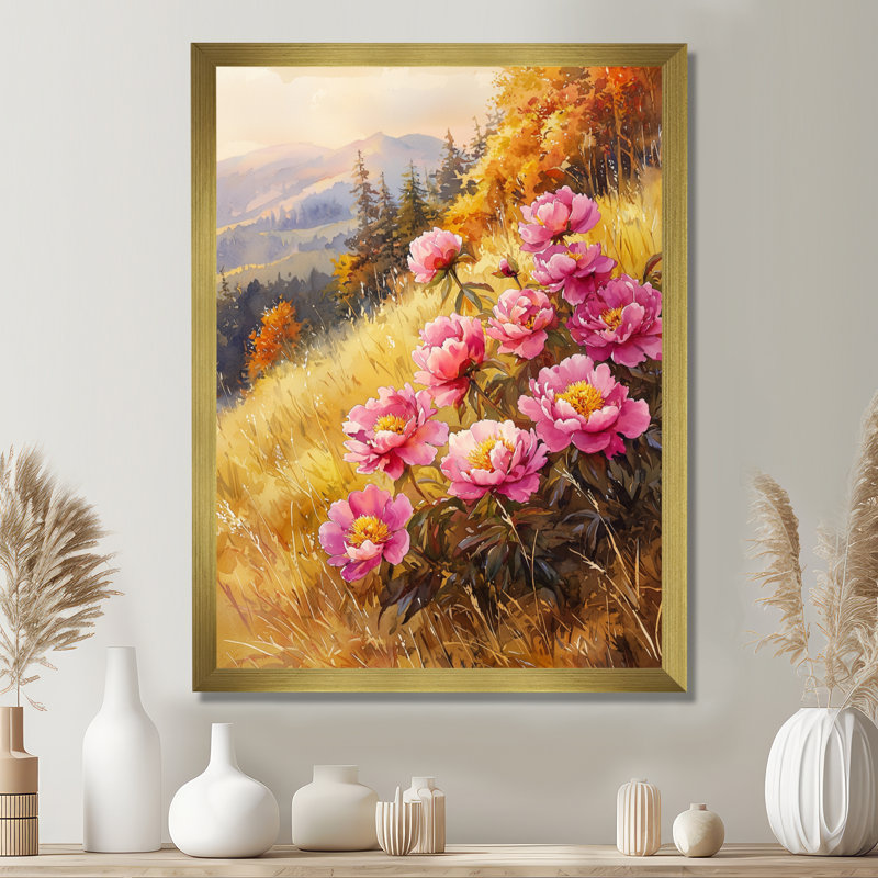 Basden - Floral Canvas Wall Art, 32" H x 16" W, Reproduction encadrée d'une seule photo, Gold