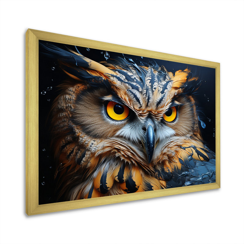 Hibou jaune hypnotisant III, H 34 po x l 44 po x P 1,5 po, Encadrement doré
