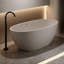 Baignoire de trempage autoportante de 59 pouces avec surface solide, pierre de résine beige, surface de bain confortable et résistante à l'usure en pouces, couleur, forme arrondie, bonne isolation