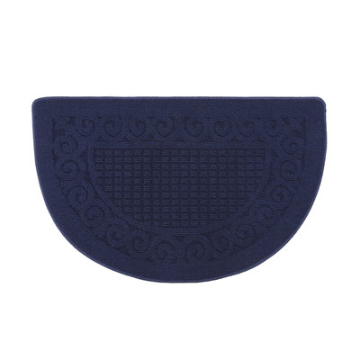 Elaijah Home Decor Luxury Solid Non-Slip Rubber Backing Safety Water Absorbent Soft Durable Woven Runner Area Carpet Floor Area Mat Indoor Interior Jacquard Decorative Kitchen Rug, Navy Blue Color Half Moon Shape 20 x 32 Inch 1 Pack