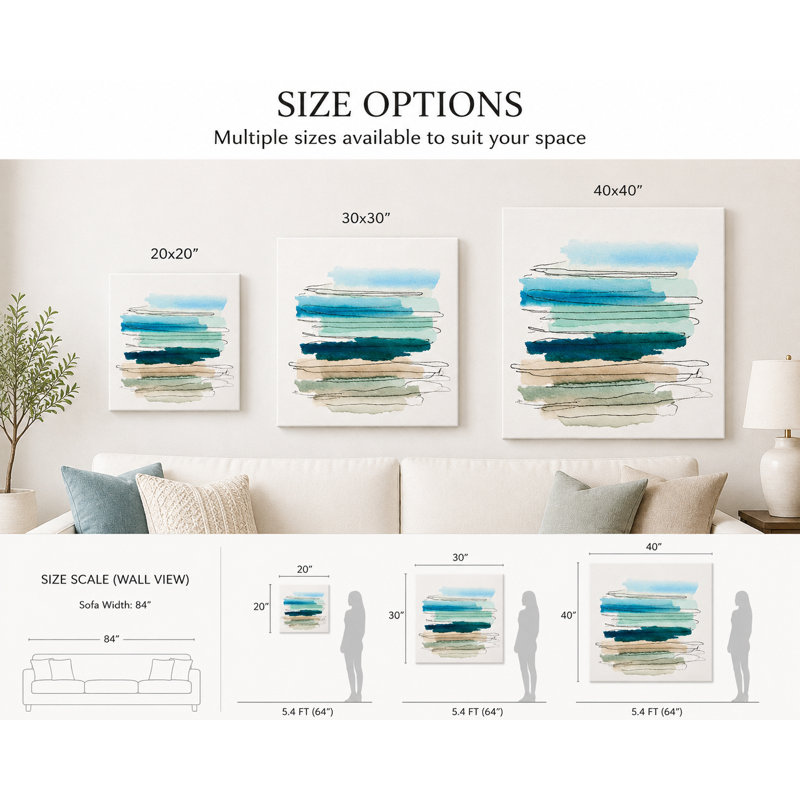«Blue Green», aquarelle abstraite, art mural sur toile carré, H 40 po x l 40 po x P 1,5 po