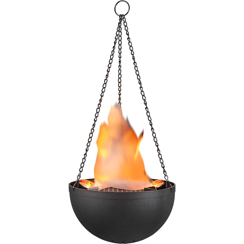 #61168-02-1,Hanging Fire Flame Light Prop,Black Finish,Orange Flickering Light,6"Wx5-1/8"H.