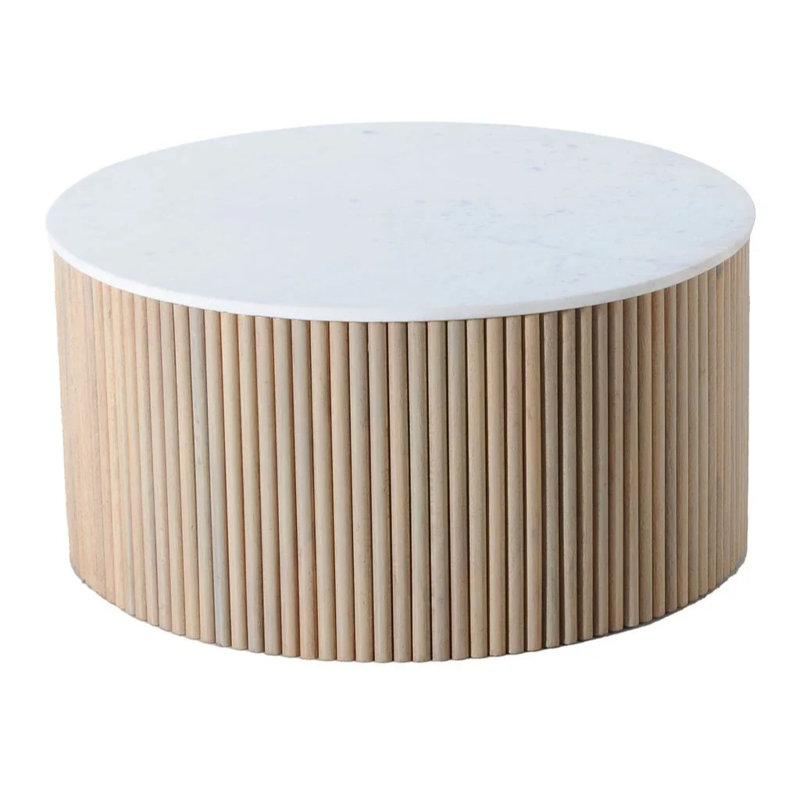 Dessus en marbre blanc Karlen Lilwen, Plateau blanc / base en chêne, H 16 po x L 32 po x l 32 po