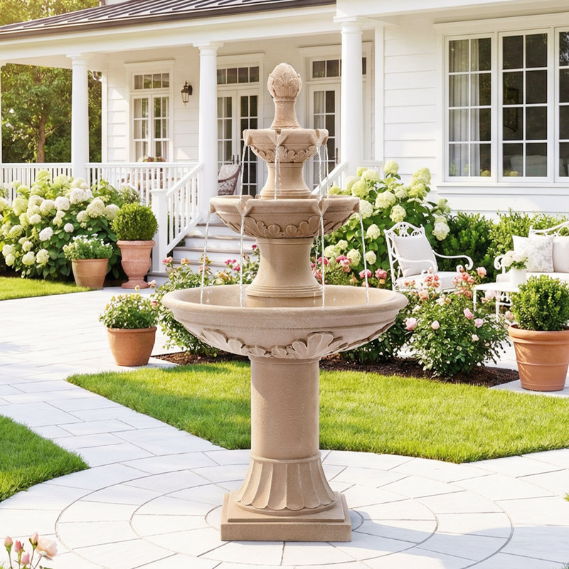 Outdoor Pineapple Italian Water Fountain - 48.4" H Floor Bubbler Garden Waterfalls Fountain, Beige