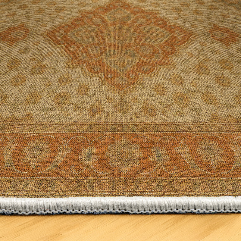 Trapp Collection Digital Print Cotton-Polyester Brown Oriental Rug, Round 3'4"