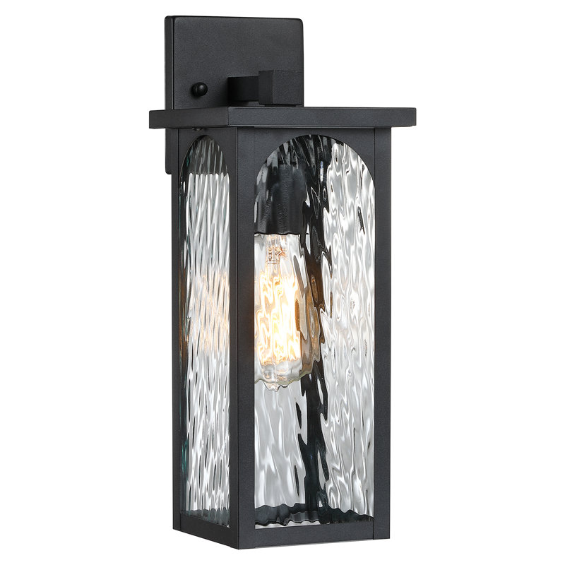 1-light 15" Outdoor Wall Light With Water Glass Shade