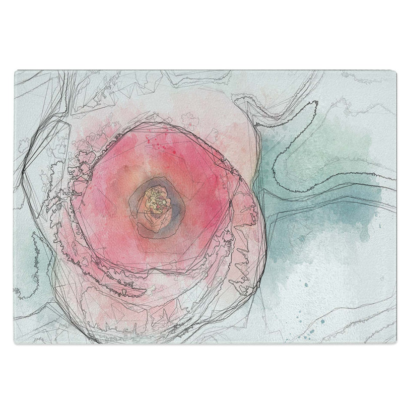 Tempered Glass a Hibiscus Flower Chopping Board, 28.5 cm W x 20 cm L