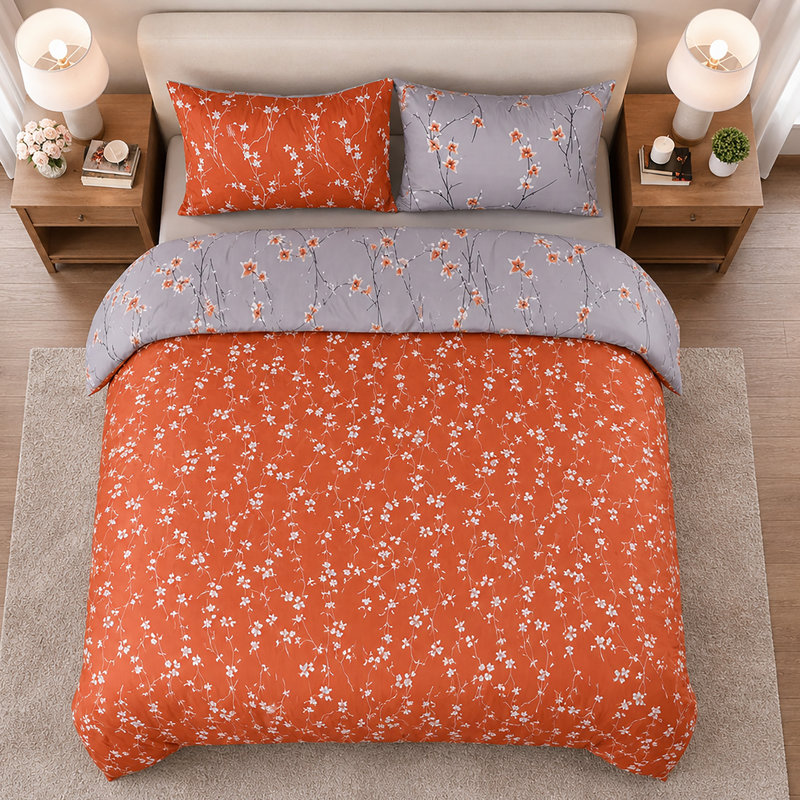 Microfiber Floral Duvet Cover Set, SUPER KING