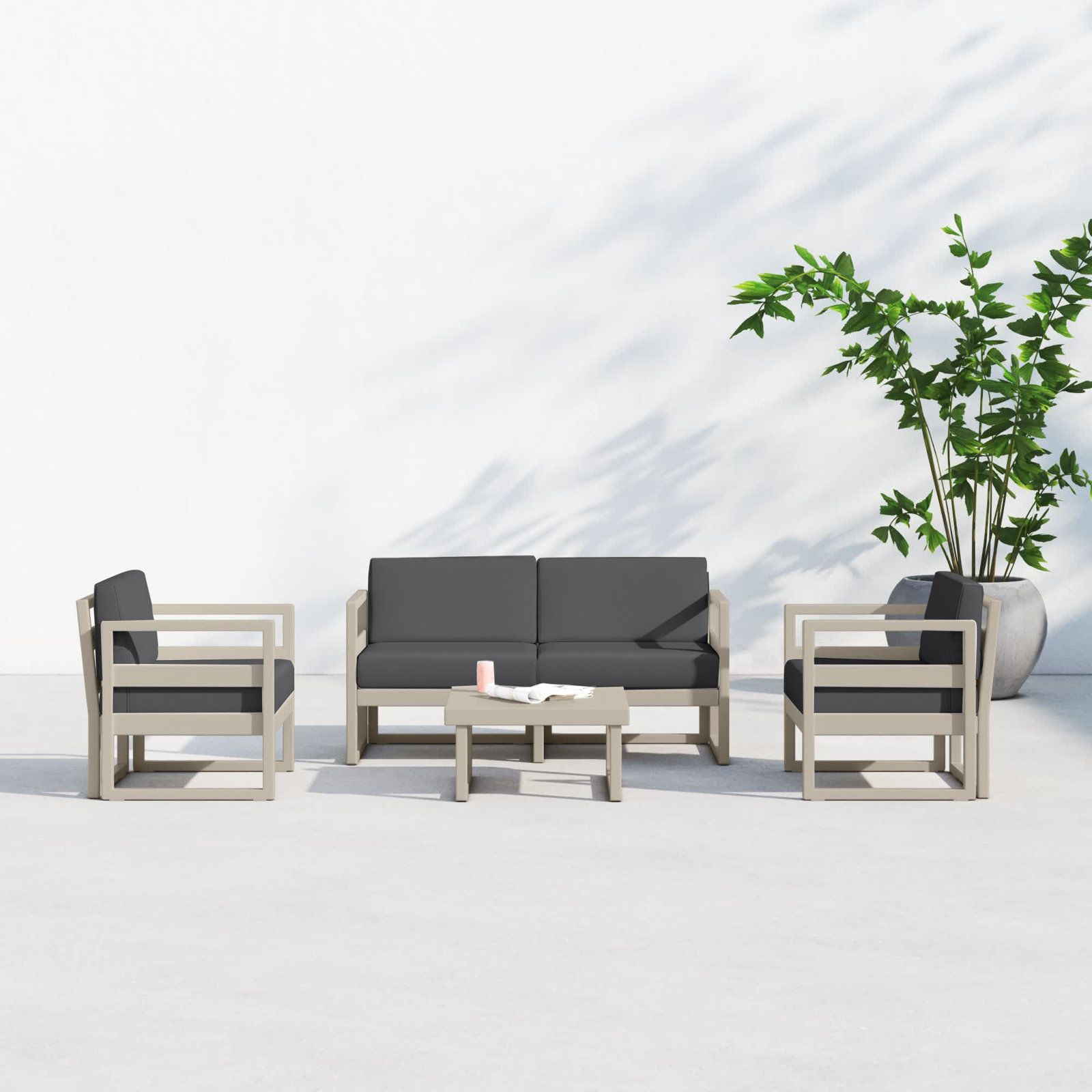 Lane 4 - Person Patio Conversation Set with Cushions, Taupe, Charcoal