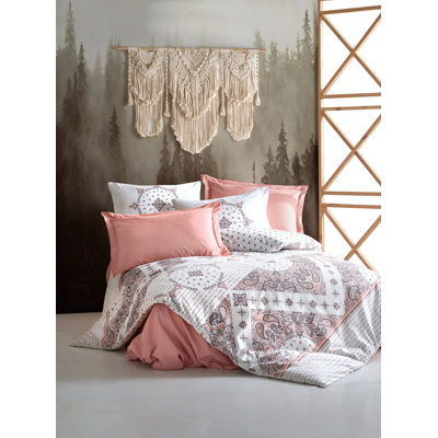 Housse de couette en coton blanc / gris / rose Ranforce