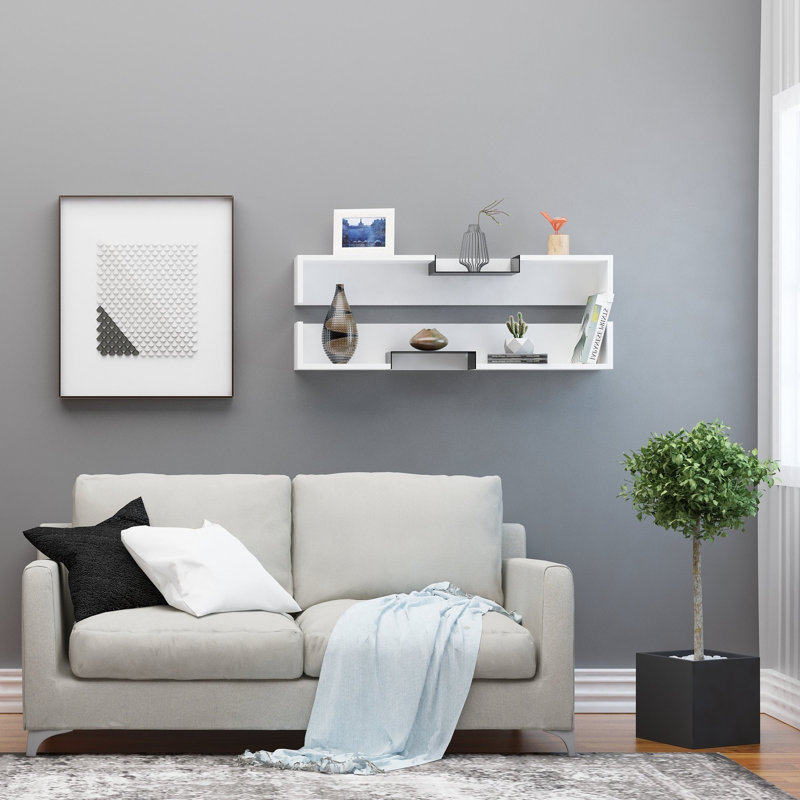 Tablette décorative 2 pièces avec tablettes réglables Abdella, Blanc