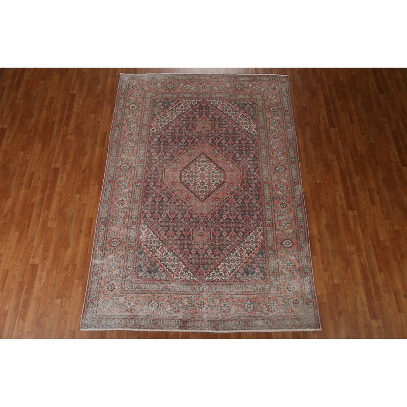 Tapis rétro motif géométrique Tabriz persan noué à la main 6 x 9