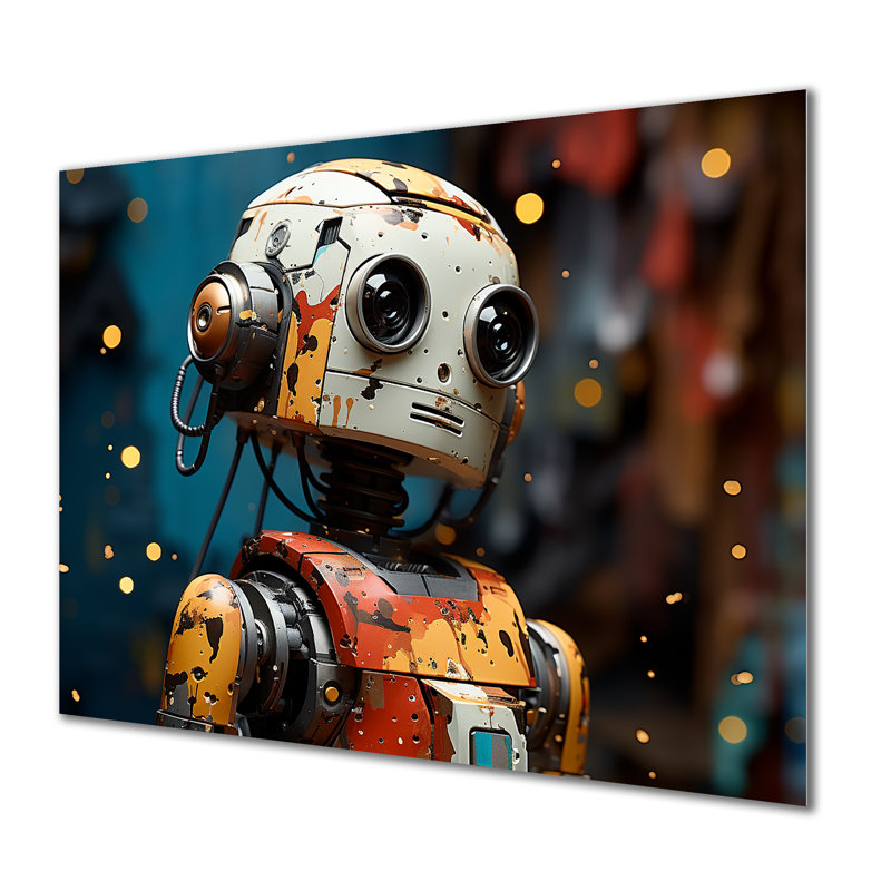 Popart Robot Fusion I - Art mural en métal Pop Art, H 24 po x l 32 po x P 1 po