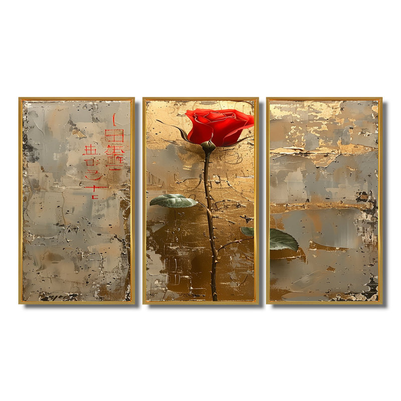 Messines - ensemble d'art mural rose, Cadre flottant doré, H 28 po x l 36 po x P 1 po