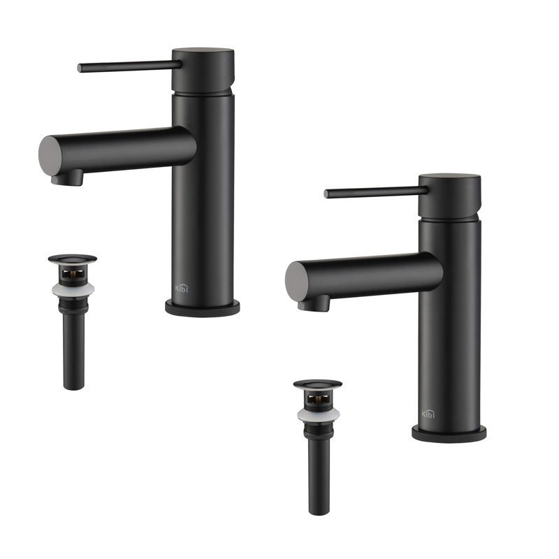 Robinet de salle de bain circulaire monotrou avec ensemble de bonde, Noir mat