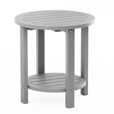 16 Inch Round Outdoor Side Table Adirondack Plastic/Resin Patio Side Table Weather Resistant End Table with Storage Shelf