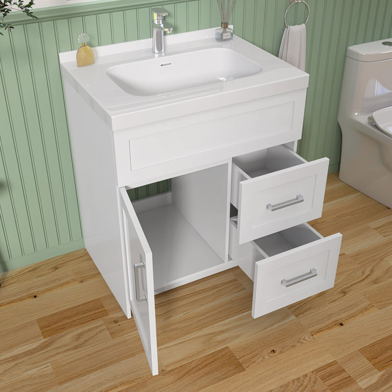 Meuble-lavabo de 30 po sans lavabo supérieur, base d'armoire seulement, armoire de rangement de salle de bain avec 2 tiroirs, conception à une porte, étanche à l'eau et aux taches, non assemblé