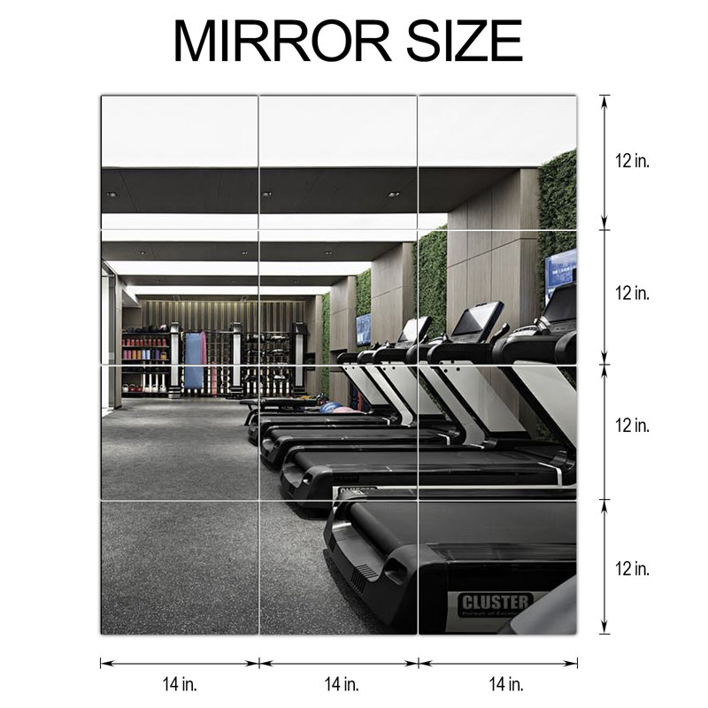 Miroir mural 12 pièces sans cadre, 14 pi x 12 pi, 12Pcs