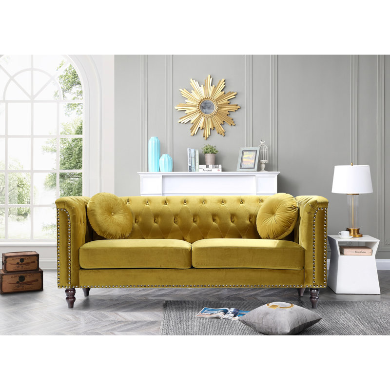 Guthry 76'' Velvet Sofa, Strong Yellow