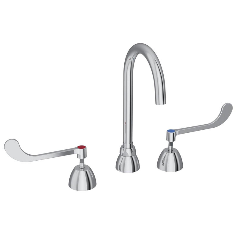 8" Centerset with Concealed Deck Laminar Flow Faucet with 5" Gooseneck Spout 6" Wristblade Handles Chrome