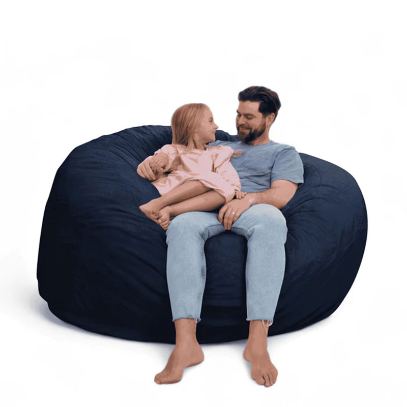 Fauteuil à billes, méridienne surdimensionnée et confortable, suède, Fausse fourrure bleu marine, H 28 po x l 24 po x P 24 po
