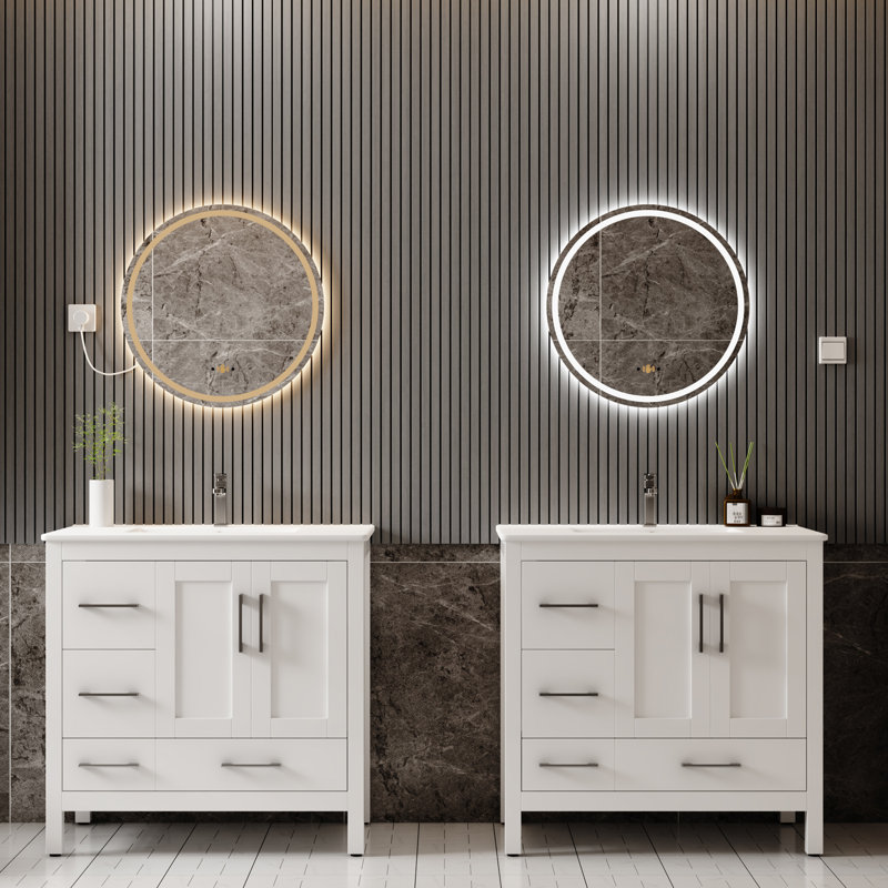 24/30/36 In Round LED Bathroom Mirror with Lights Wall Mounted Vanity Mirror with Handwave Sensor, 24" x 24"