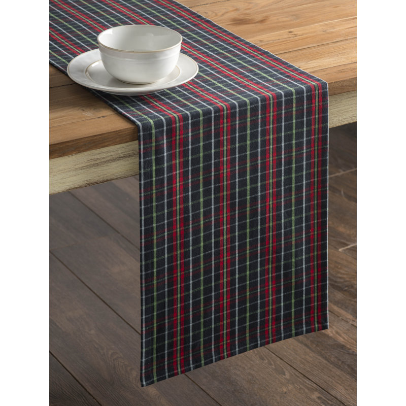 Checkered 100% Cotton Table Runner, Moonless Night