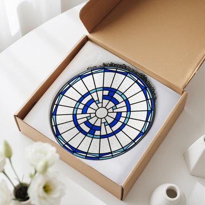 12"H Geometric Spiral Stained Glass Window Panel