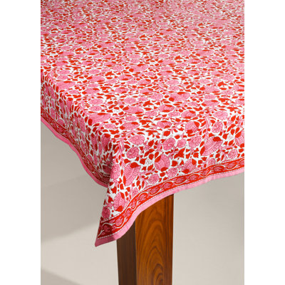 Crimson Infusion Block Print Cotton Tablecloth
