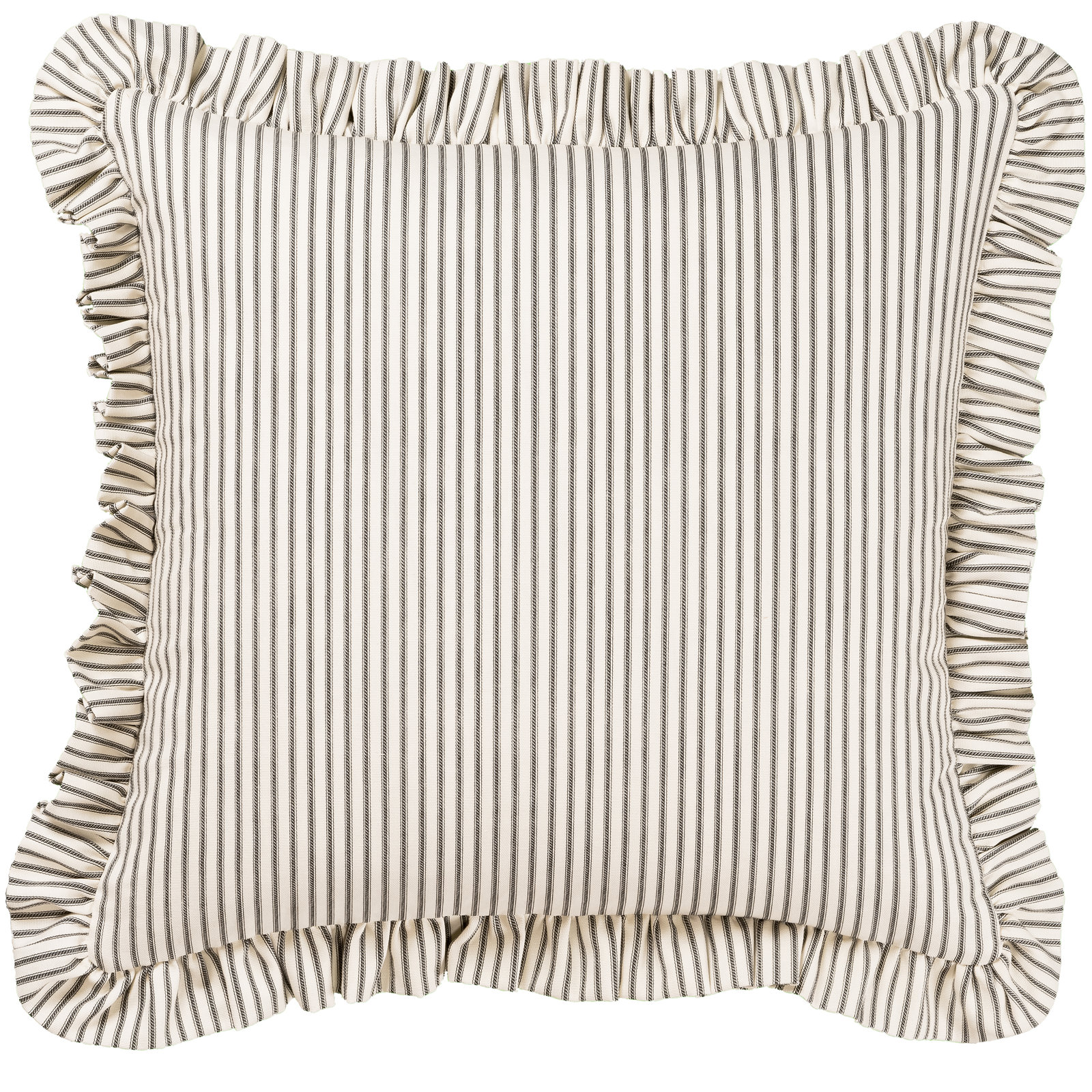 Birch Lane Ticking Stripe Ruffled Accent Pillow, Feather, Black