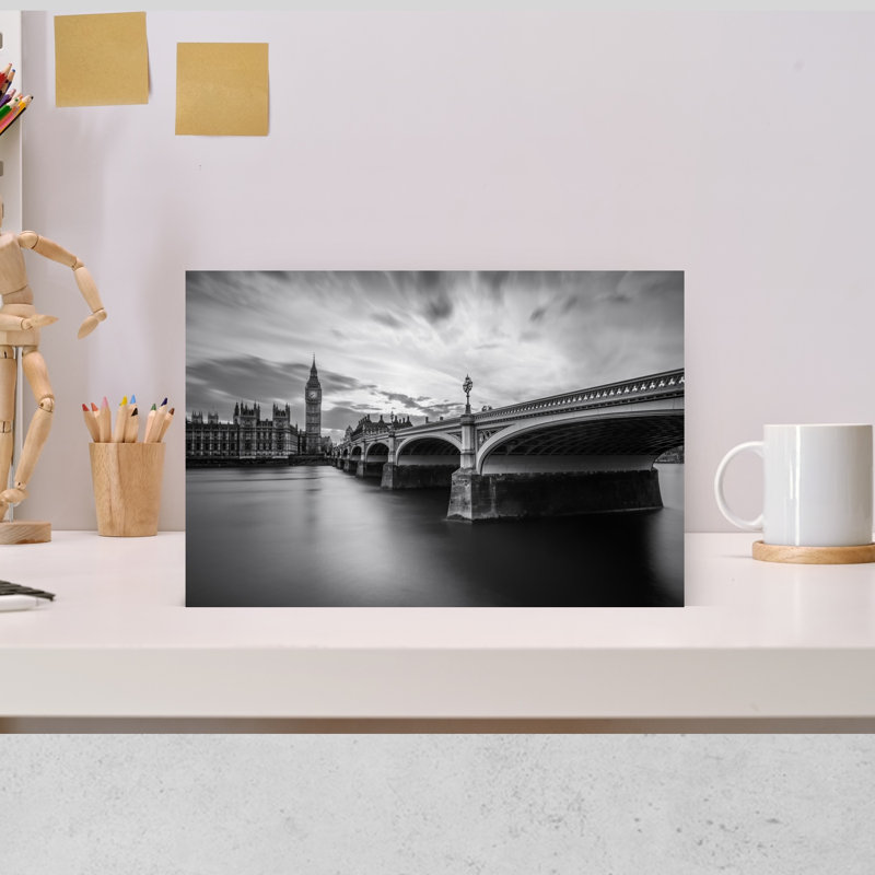 «Big Ben Westminster Bridge», art dramatique abstrait contemporain, art mural de la ville, H 12 po x l 18 po