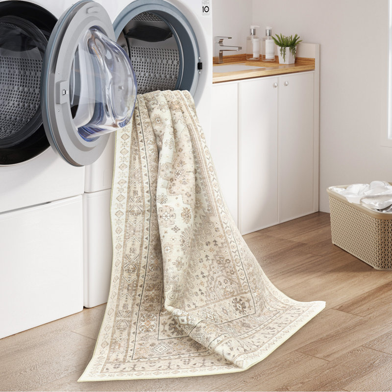 Tapis lavable antidérapant Medallion (crème), Rectangle 9 pi x 12 pi