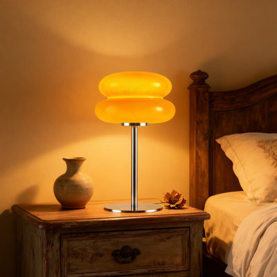 Lampe de table champignon Mid-Century moderne avec abat-jour en verre soufflé à la main, lampe de chevet à DEL à intensité variable pour la décoration de la chambre à coucher et du salon